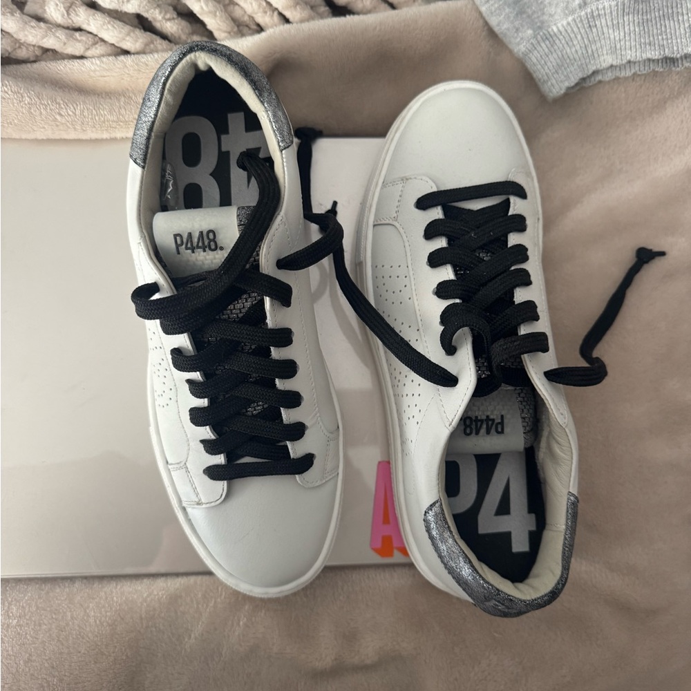 P448 White Sneakers with Black Accents